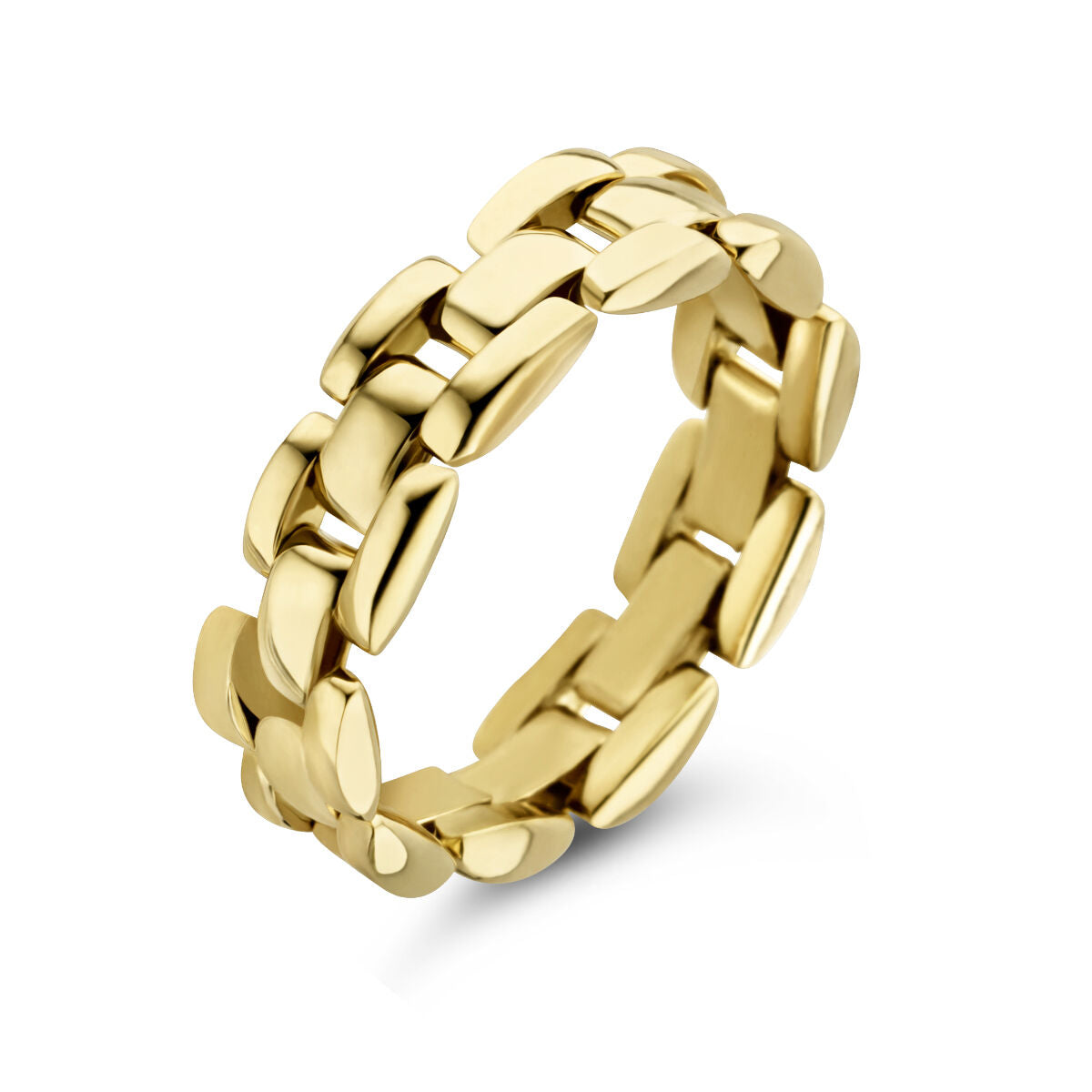 Anillo flexible de eslabones en oro amarillo de 14 quilates.