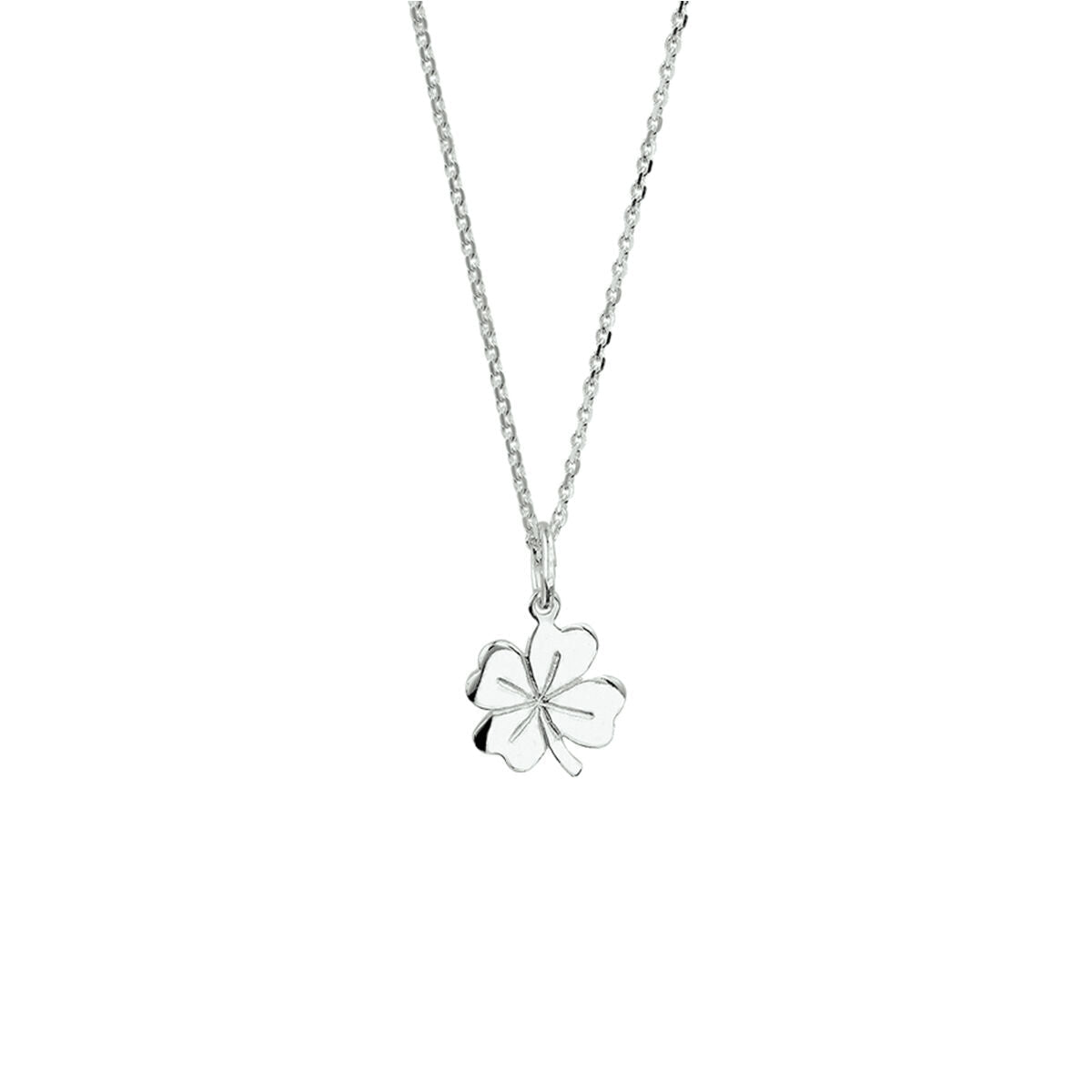 Collar de plata con colgante en forma de trébol, cadena fina de 41 + 4 cm.