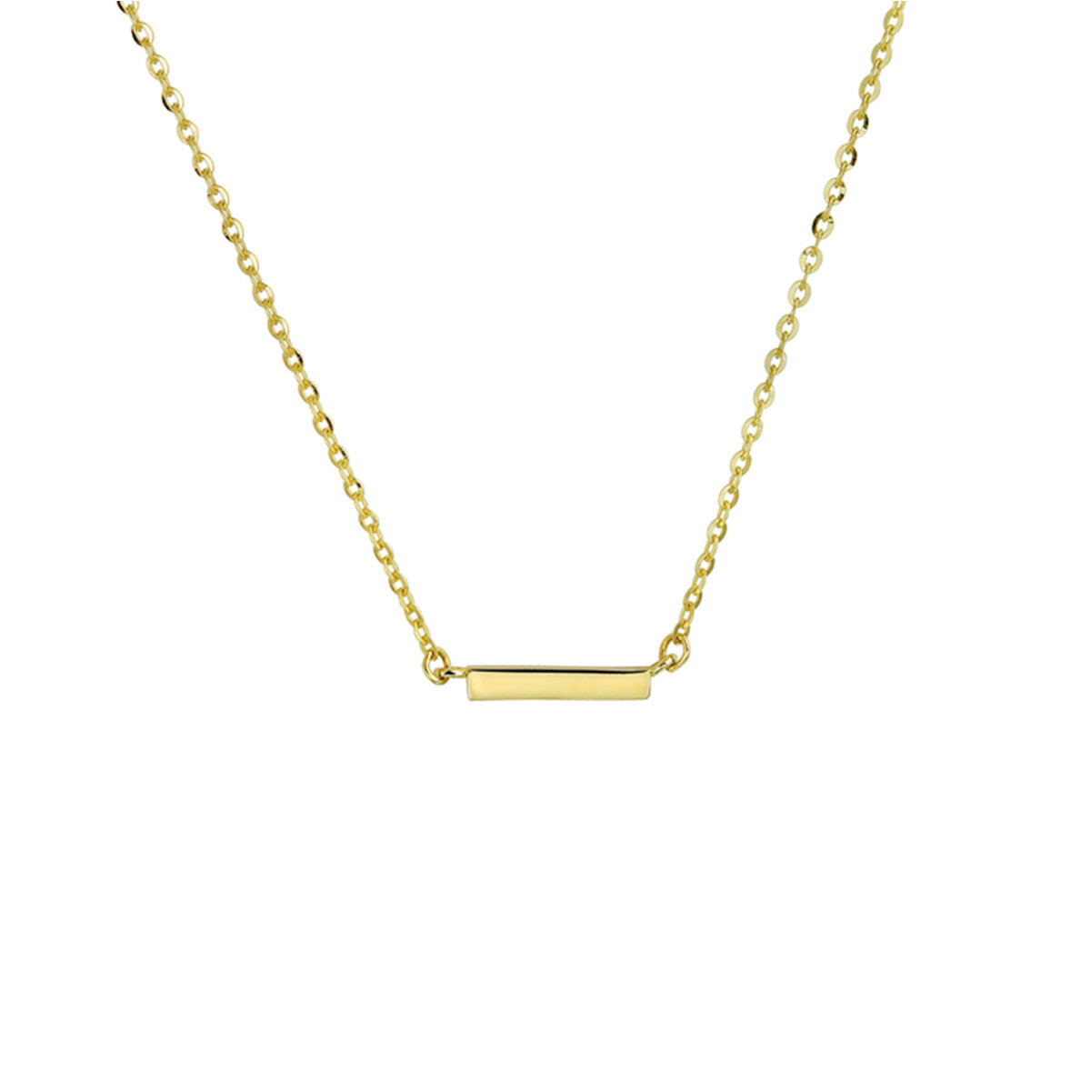 Collar de 14K en oro amarillo con un pequeño bálsamo en el centro y cadena delicada.