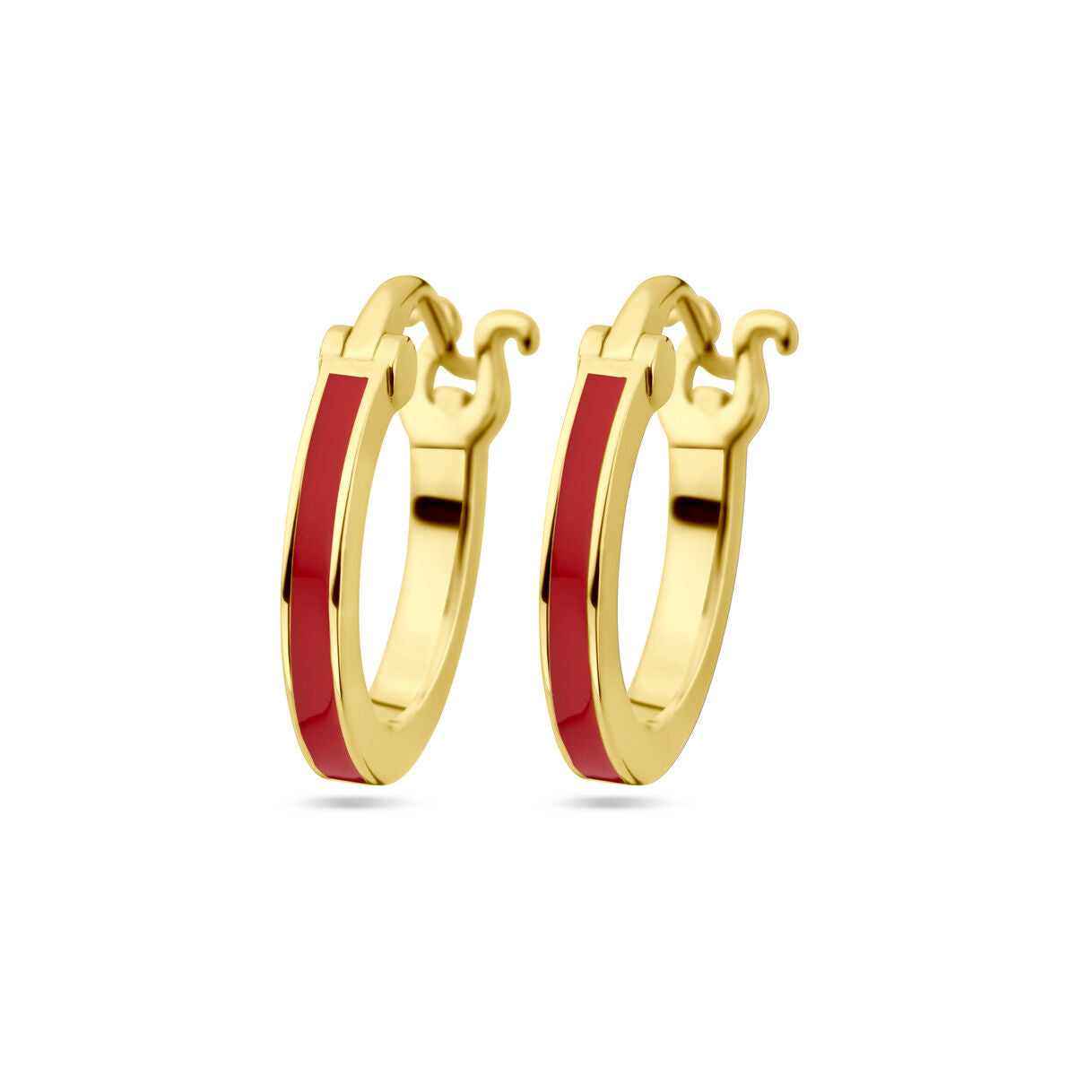 Aros de plata dorada con esmalte rojo.