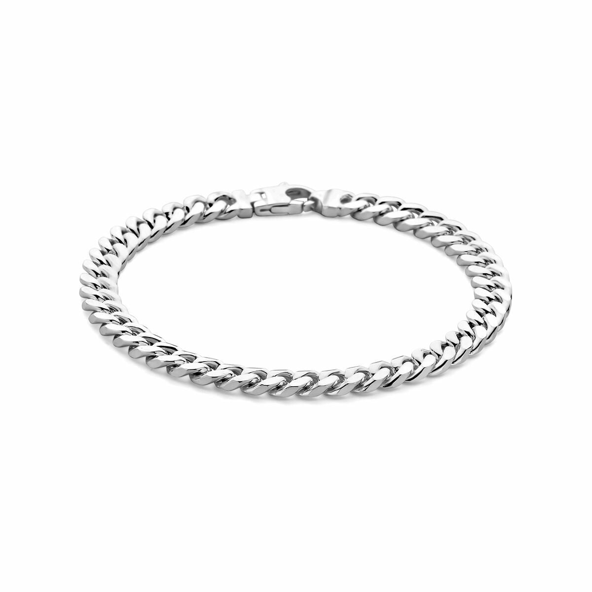 Pulsera de hombre de plata gourmette de 6,6 mm con eslabones brillantes.