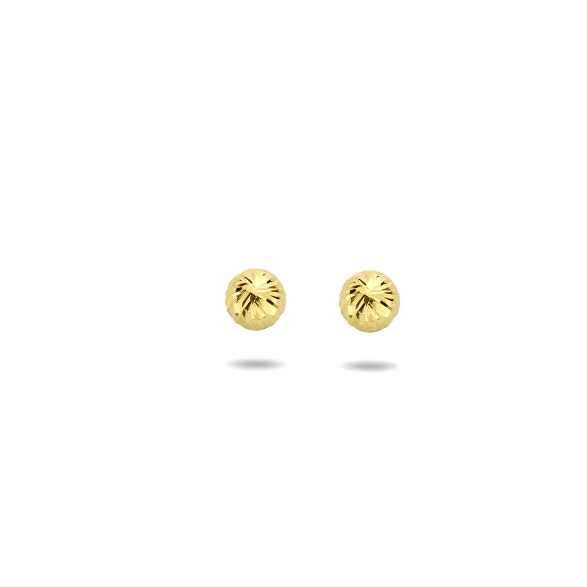 Pendientes de bolita en oro amarillo de 14K, con acabado diamantado.