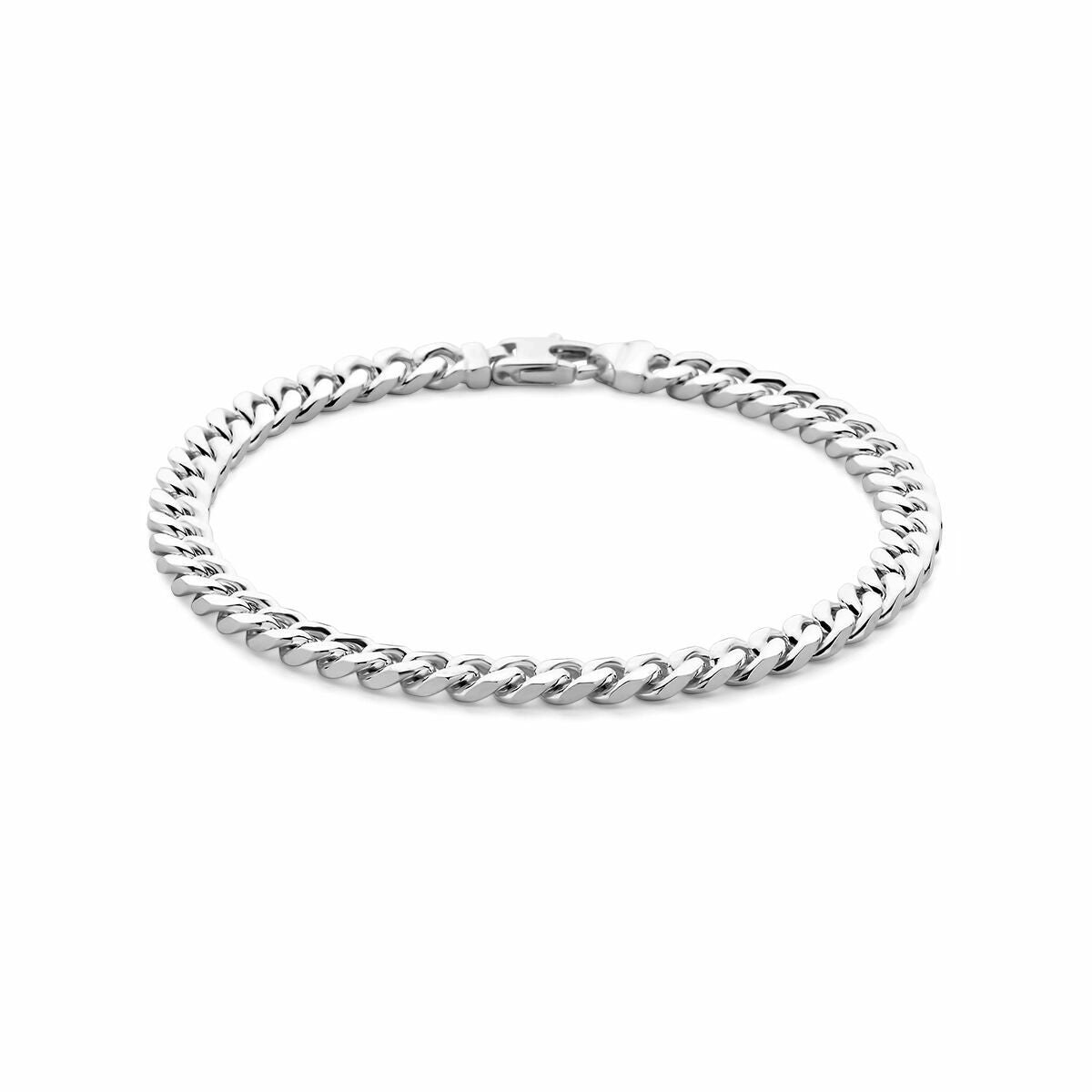 Pulsera de hombre de plata gourmette de 5,7 mm con eslabones brillantes.