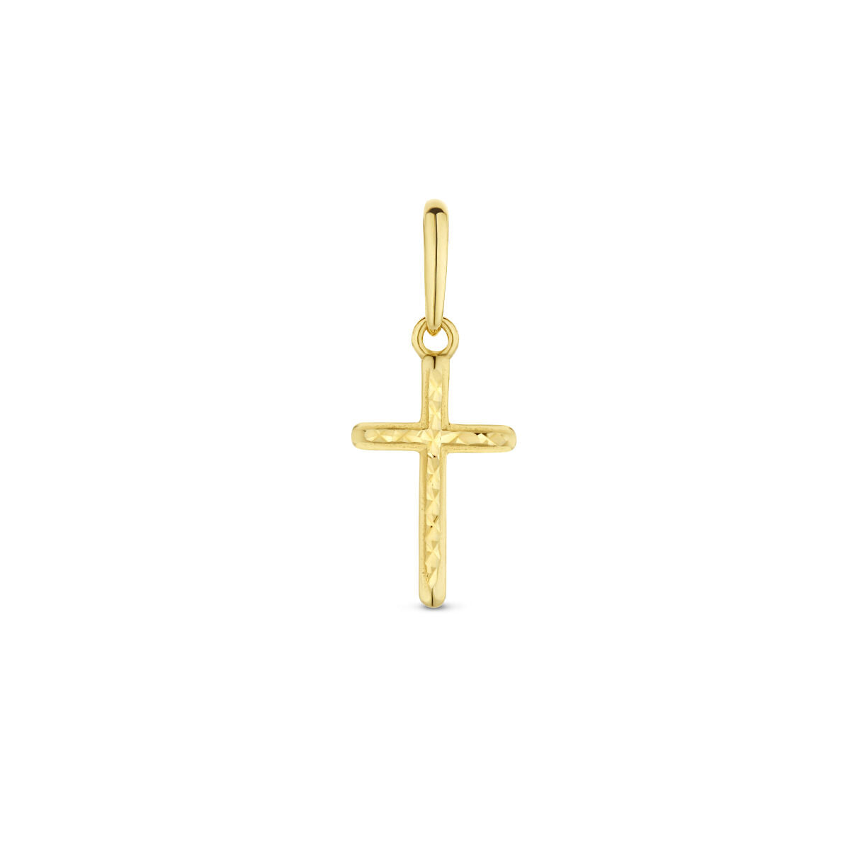 Colgante de cruz de oro amarillo de 14K con un acabado diamante.