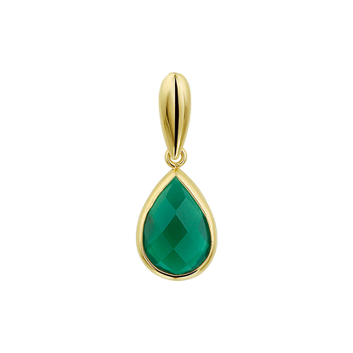 Colgante de ágata verde en forma de gota con montura de oro amarillo de 14 quilates.