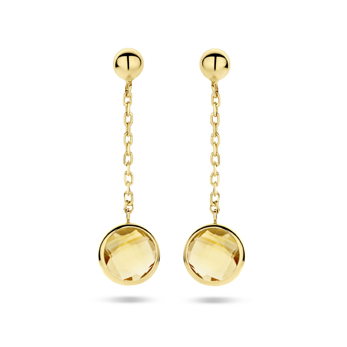 Pendientes largos de citrino en oro amarillo de 14 quilates con cadena.