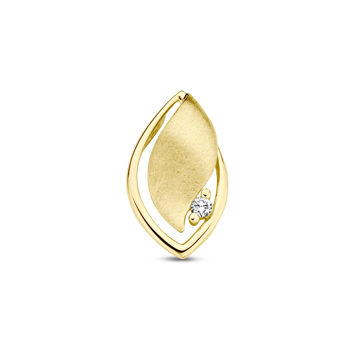 Colgante de oro amarillo de 14K con acabado pulido y mate, decorado con un diamante de 0.04 ct.