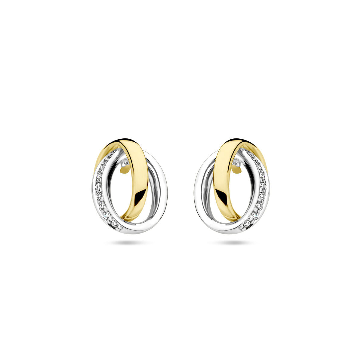Pendientes de aro bicolor en oro amarillo y blanco con diamantes de 0.05 ct.