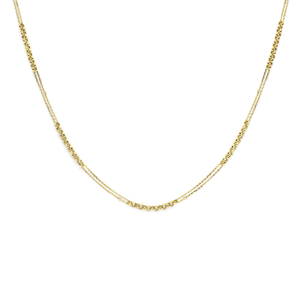 cadena de dama de oro de 14 quilates con detalles delicados y textura brillante.