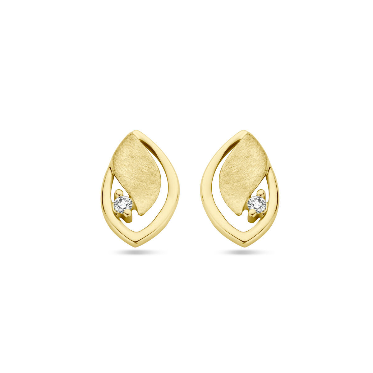 Pendientes de oro amarillo 14K con acabado mate y brillante, decorados con diamantes de 0.03 ct.