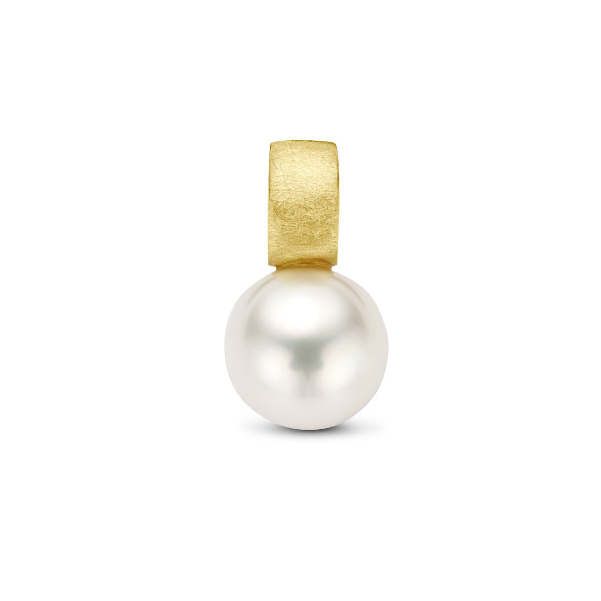 Hanger van gescratcht 14K geelgoud met een grote, glanzende parel.