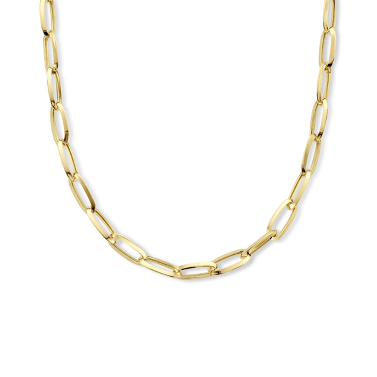 Collar de eslabones tipo paperclip en oro amarillo de 14K, con tubos puntiagudos de 6,0 mm y longitud de 43 cm.