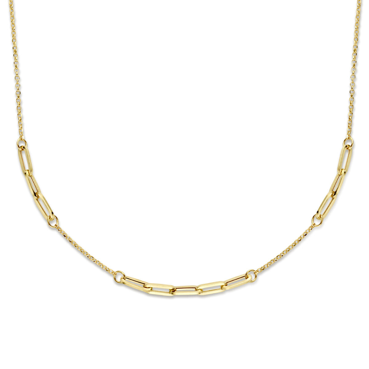 Collar de eslabones y clips de papel de 3,5 mm en oro amarillo de 14K, con longitud ajustable de 42 + 2 cm.
