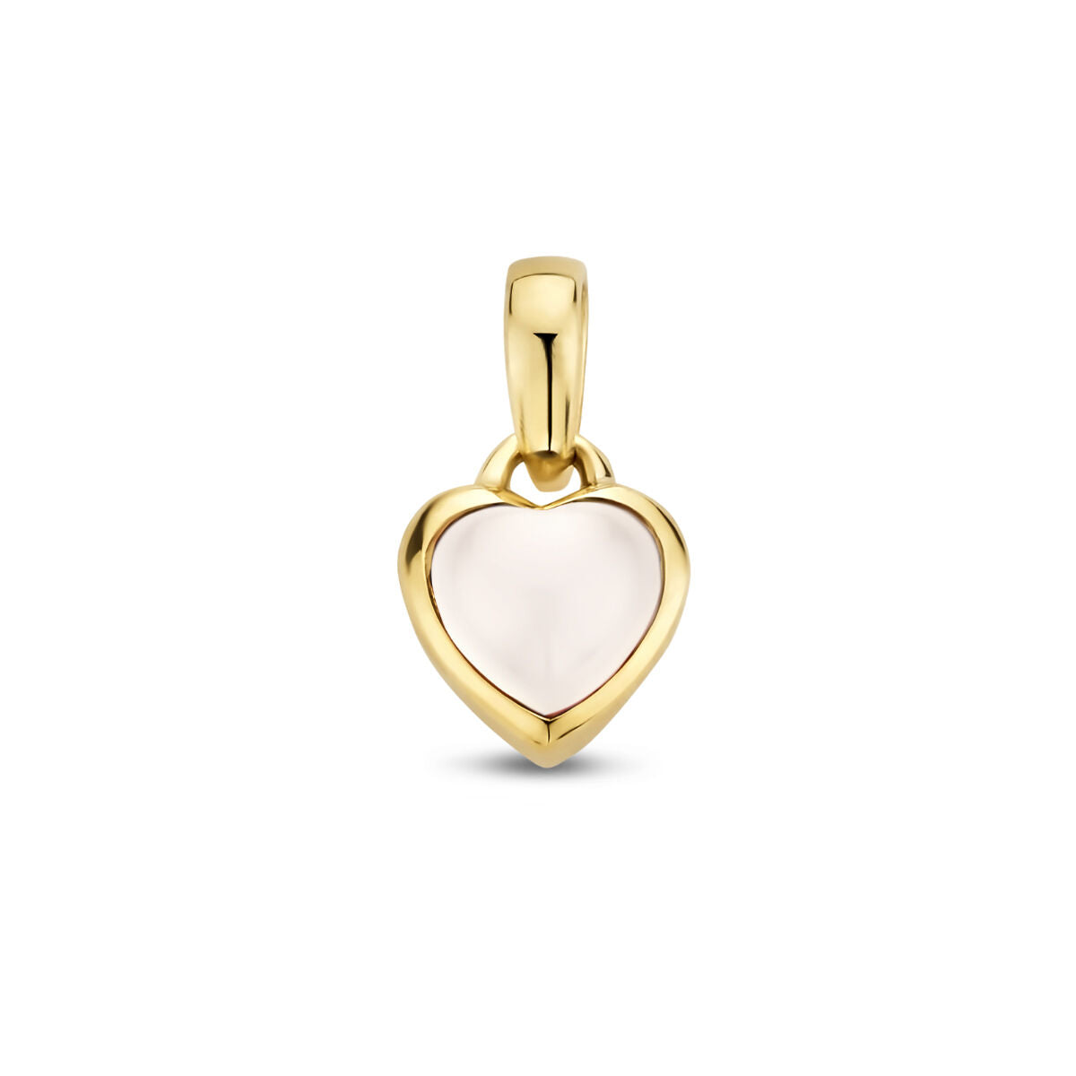 Colgante en forma de corazón de oro amarillo de 14K con piedra de luna en el centro.