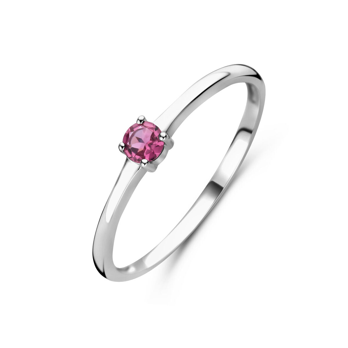 Anillo de plata rodiada con una piedra preciosa rosa de turmalina.