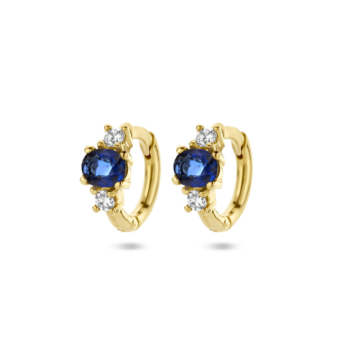 Pendientes de aro en oro amarillo de 14K con zafiros y diamantes de 0.10 ct.
