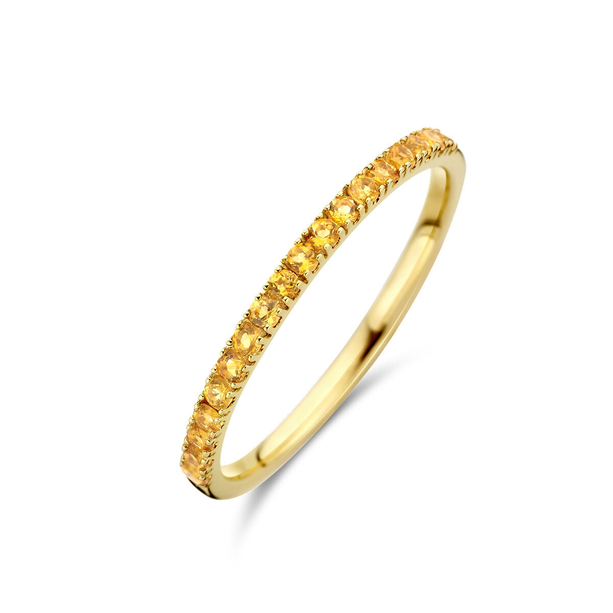 Anillo de oro amarillo de 14K con piedra de nacimiento de citrino, diseño delgado y brillante.