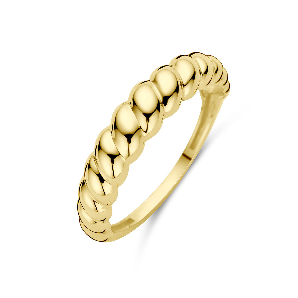 Anillo trenzado de 14K oro amarillo con un diseño redondeado y pulido.