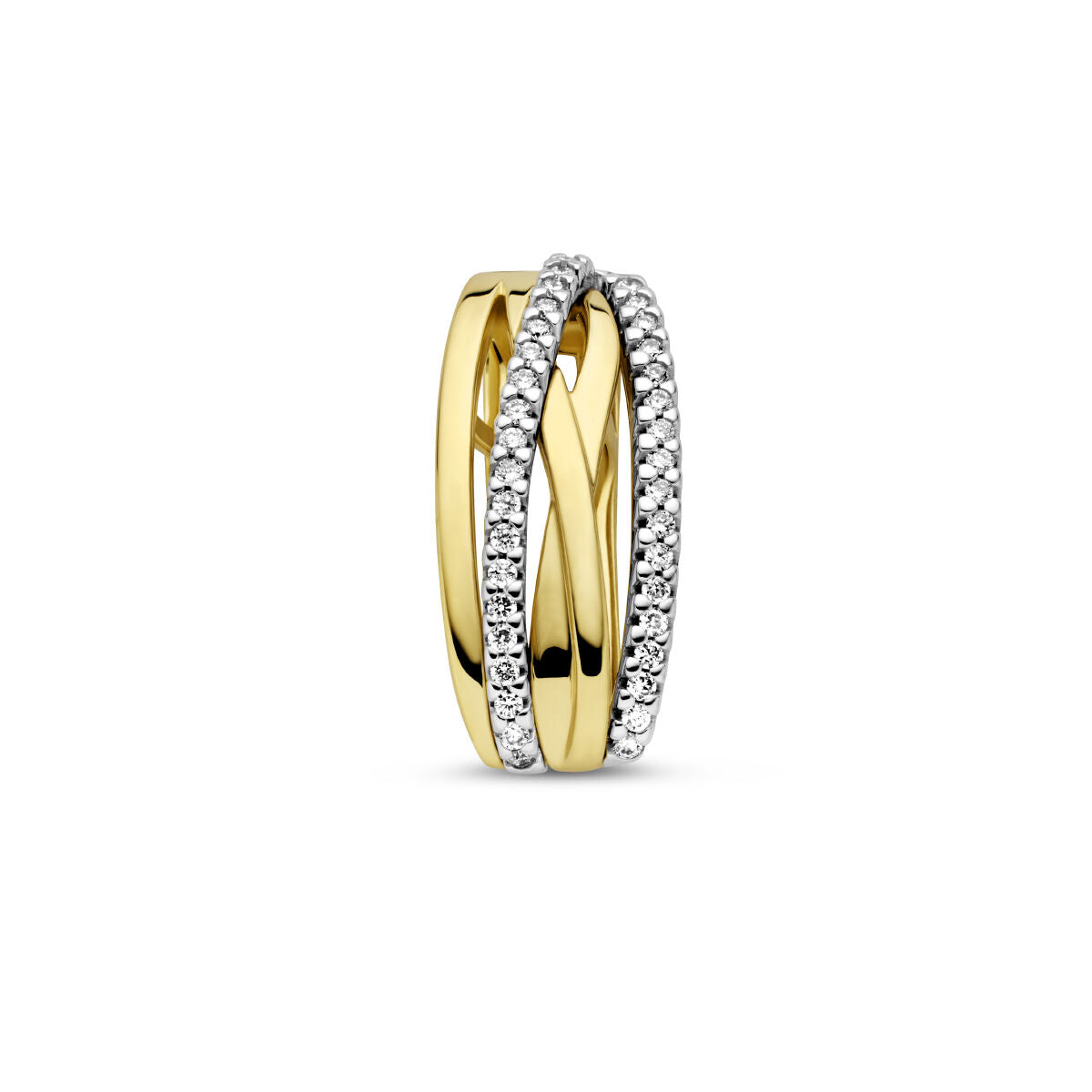 Colgante bicolor de oro amarillo y blanco con diamantes de 0.17 ct en engaste.