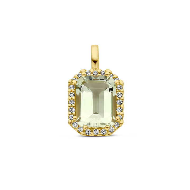 hanger groen amethist en diamant 0.10ct h si halo 14K geelgoud
