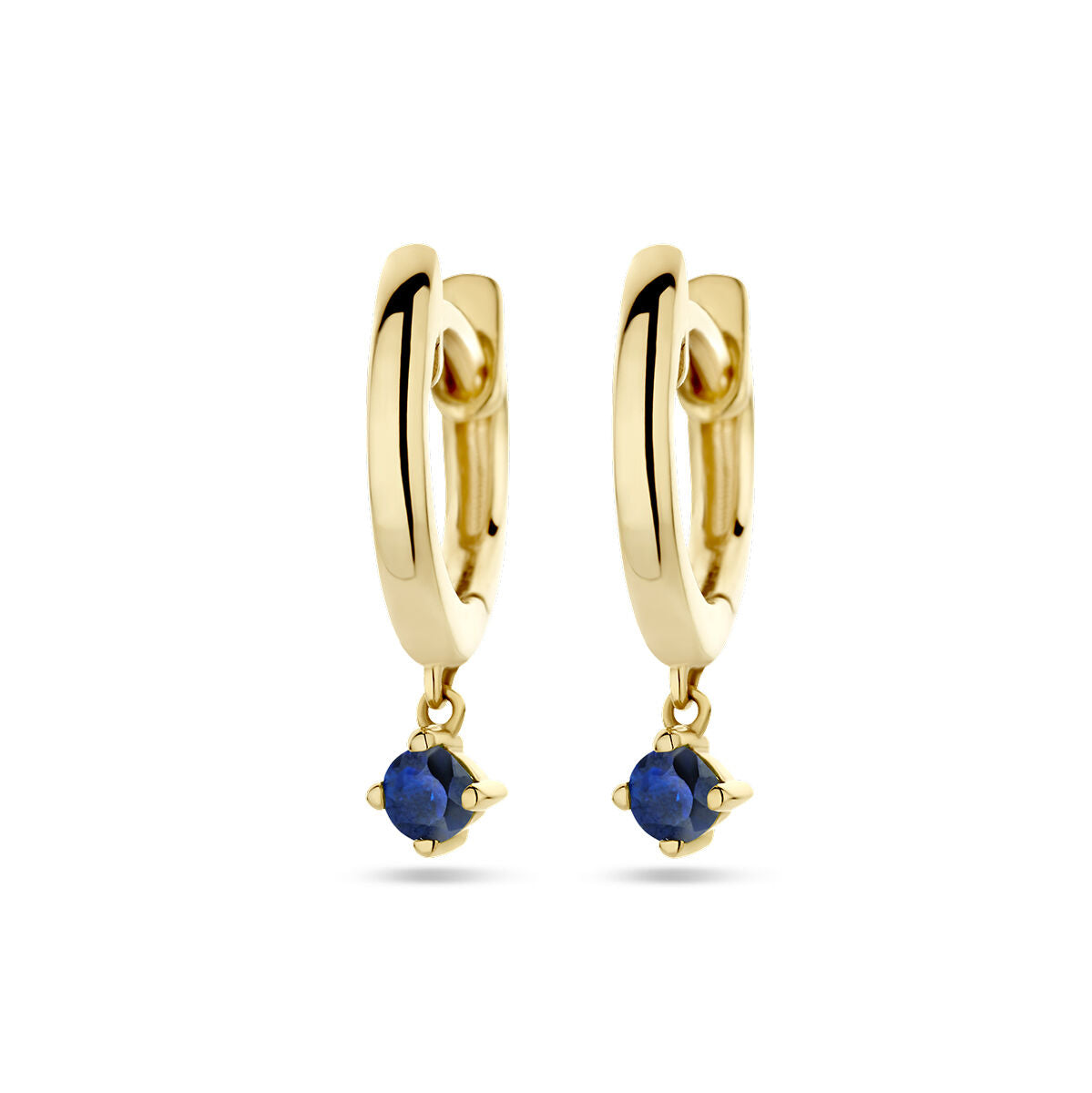 Aros de oro amarillo de 14K con zafiros colgantes.