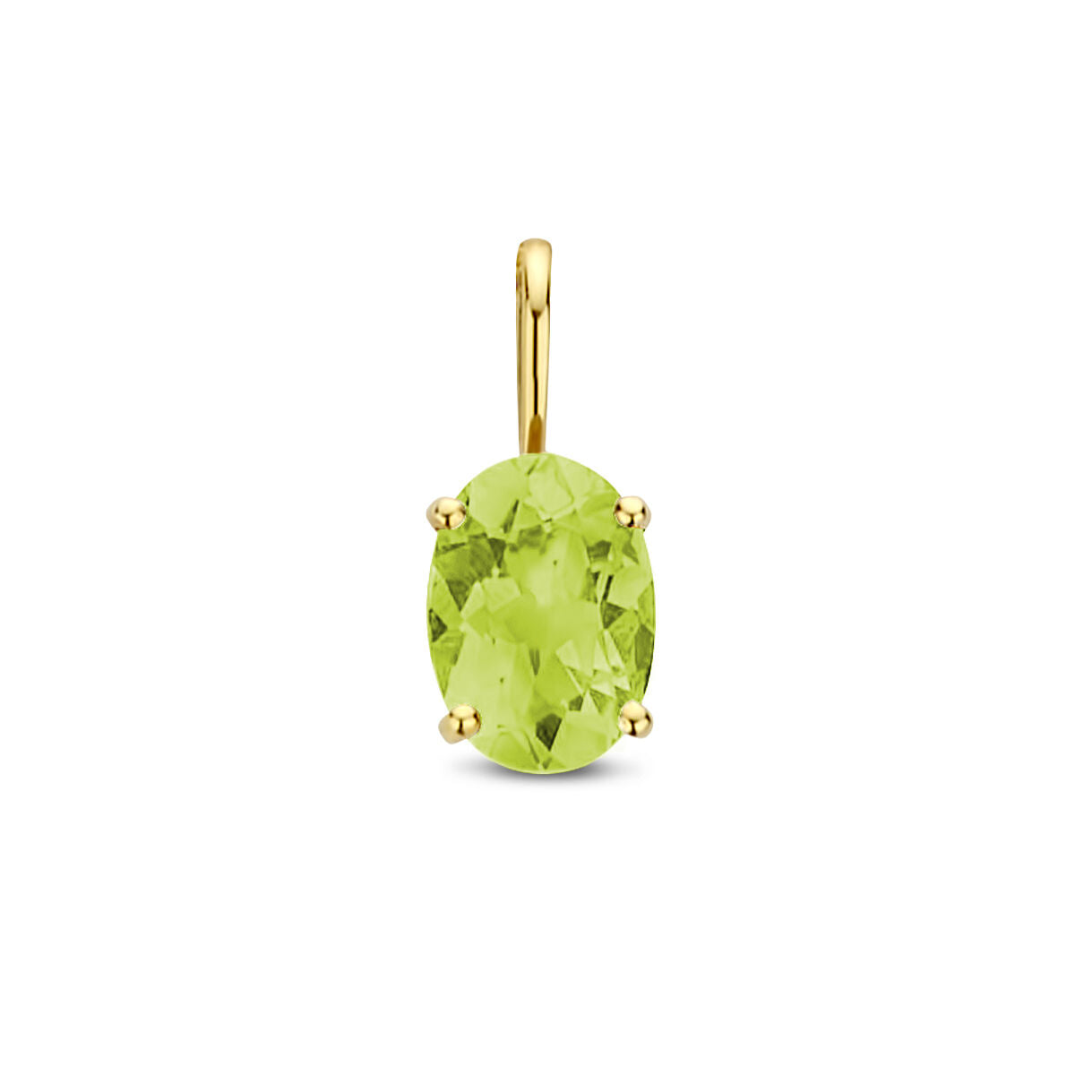 Colgante de peridoto ovalado en oro amarillo de 14 quilates.