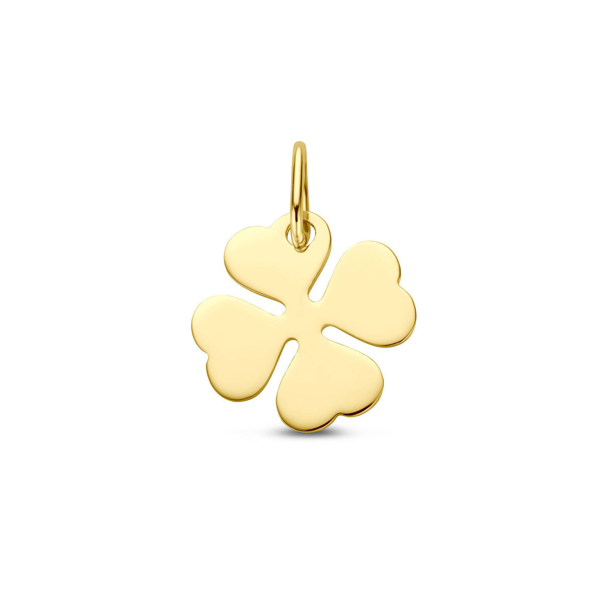 Colgante de trébol en oro amarillo de 14 quilates con forma de cuatro hojas.