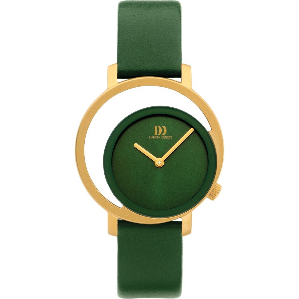 Reloj con esfera verde y caja dorada, correa de silicona verde.