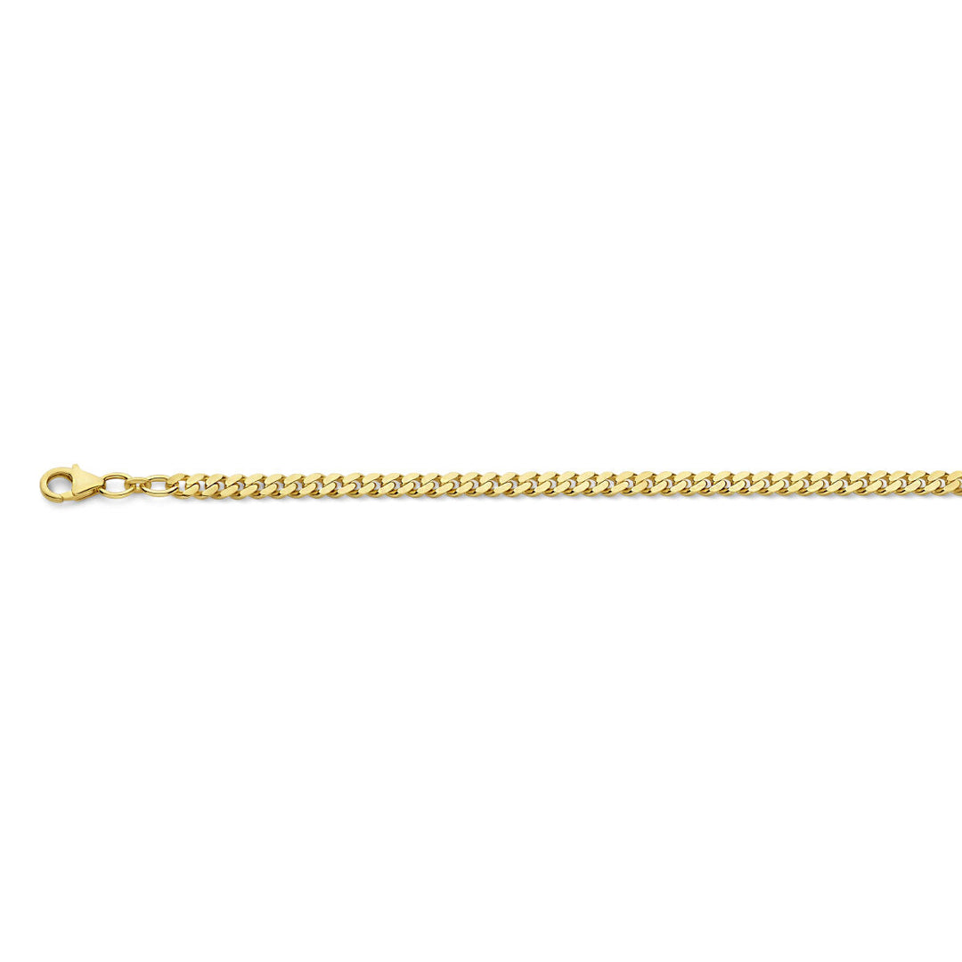 De Van der Kooij Collectie Gouden ketting heren - gourmette 4-zijdes geslepen 4,1 mm massief 14K wordt weergegeven tegen een witte achtergrond - ideaal voor heren sieraden en elegant gepresenteerd in een luxe feestelijke verpakking.