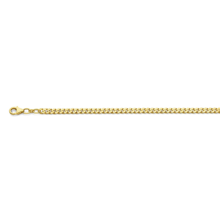 De Van der Kooij Collectie Gouden ketting heren - gourmette 4-zijdes geslepen 4,1 mm massief 14K wordt weergegeven tegen een witte achtergrond - ideaal voor heren sieraden en elegant gepresenteerd in een luxe feestelijke verpakking.