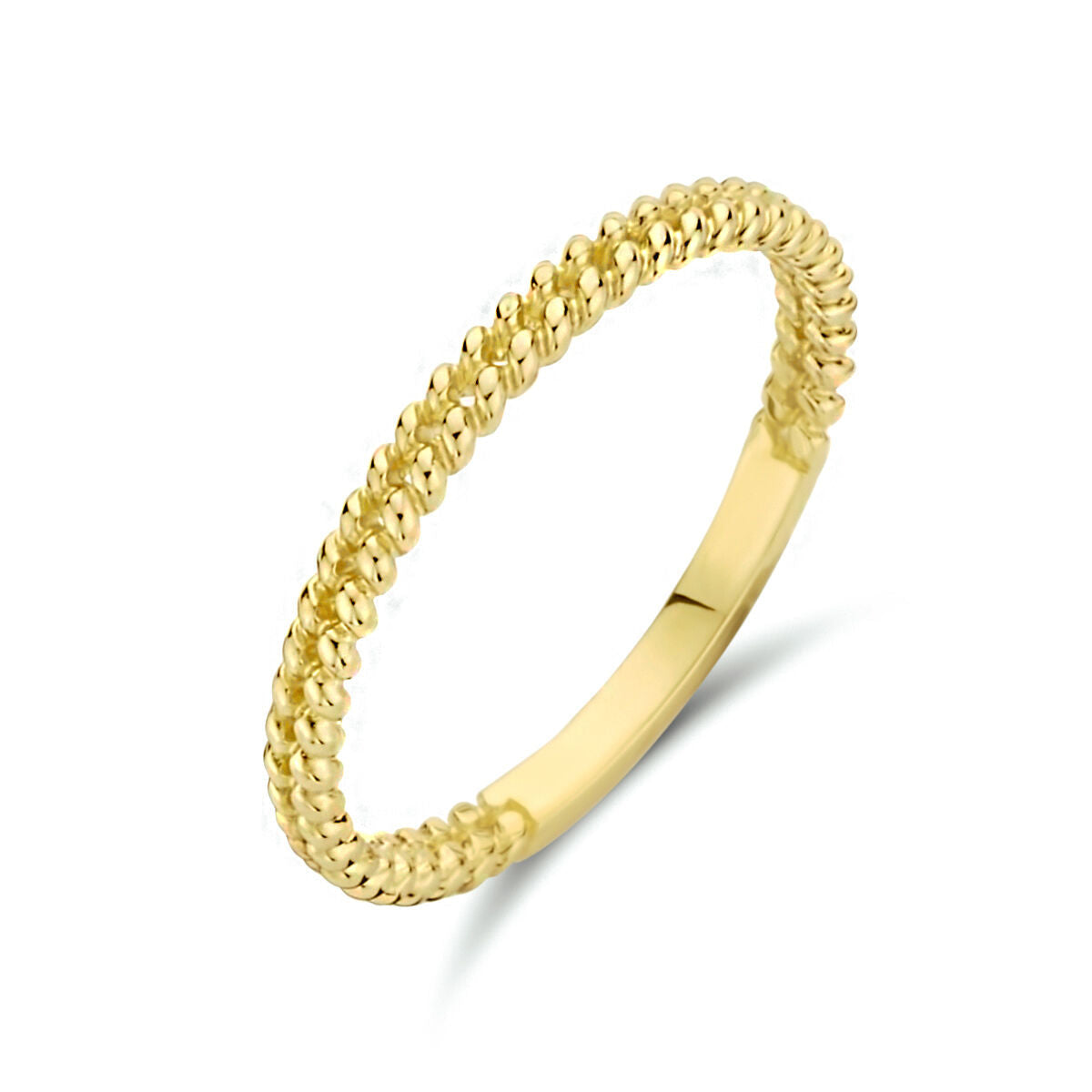 Anillo de 14 quilates en oro amarillo con diseño de eslabones y textura redondeada.