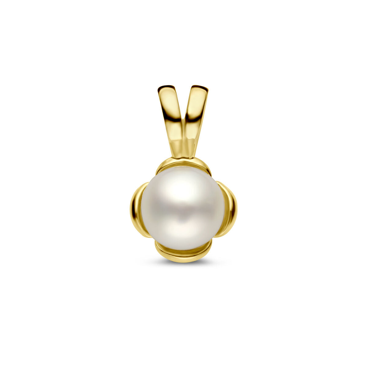 Colgante de flor con perla en oro amarillo de 14 quilates.