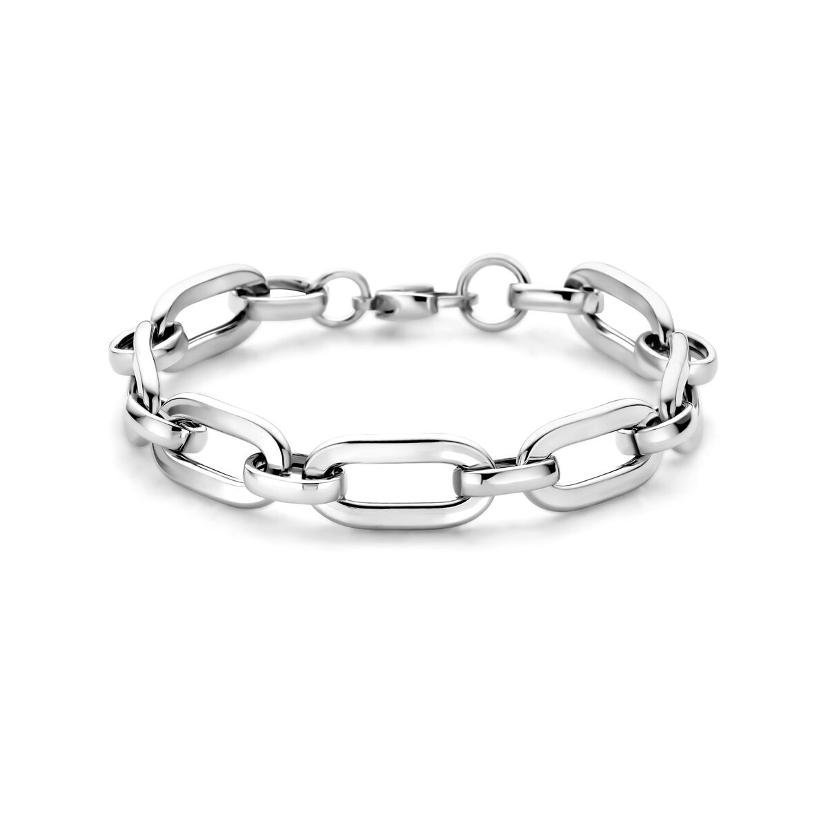 Pulsera de plata rhodium con eslabones ovalados y rectangulares.