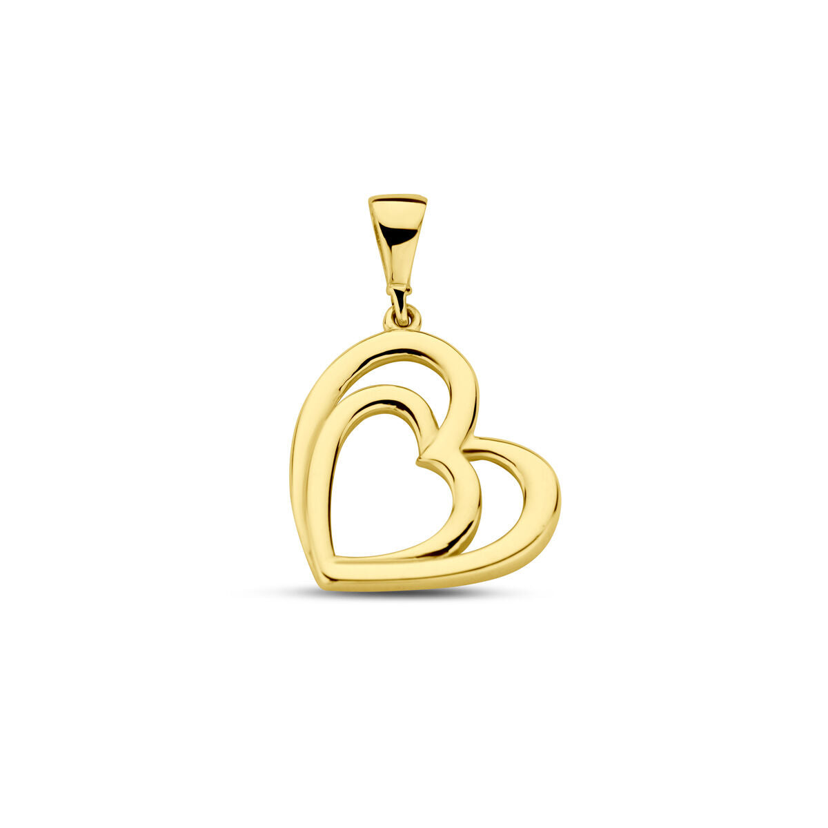 Colgante de corazón en oro amarillo de 14 quilates con diseño entrelazado.
