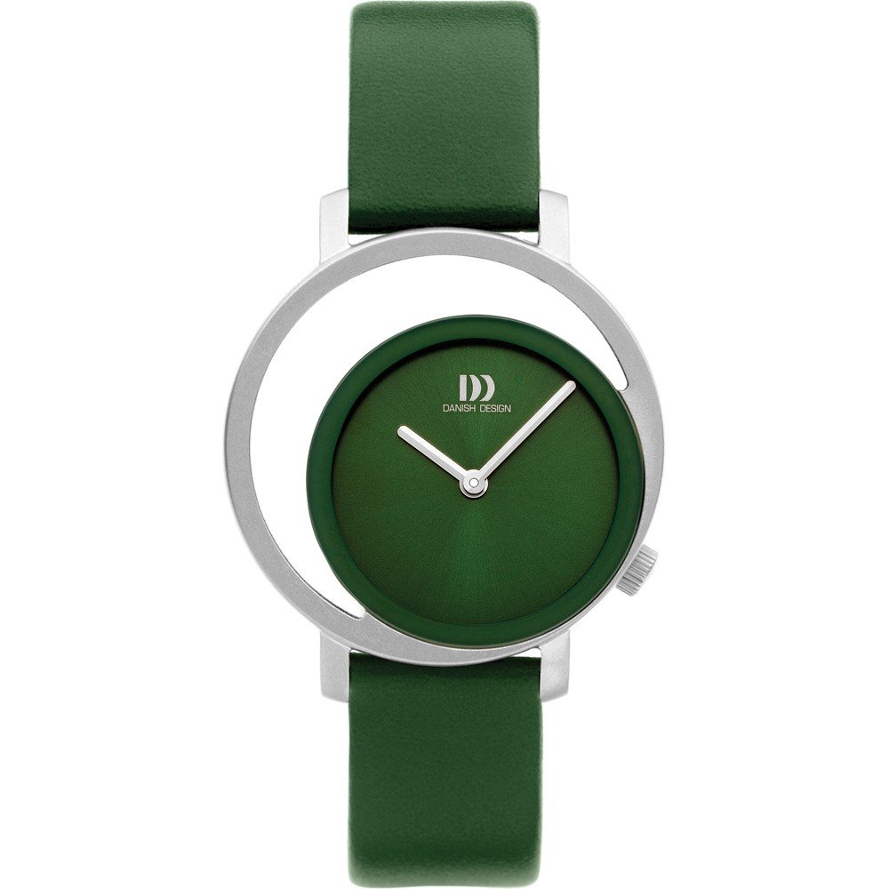 Reloj de dama con esfera verde, correa de silicona verde y caja plateada minimalista.
