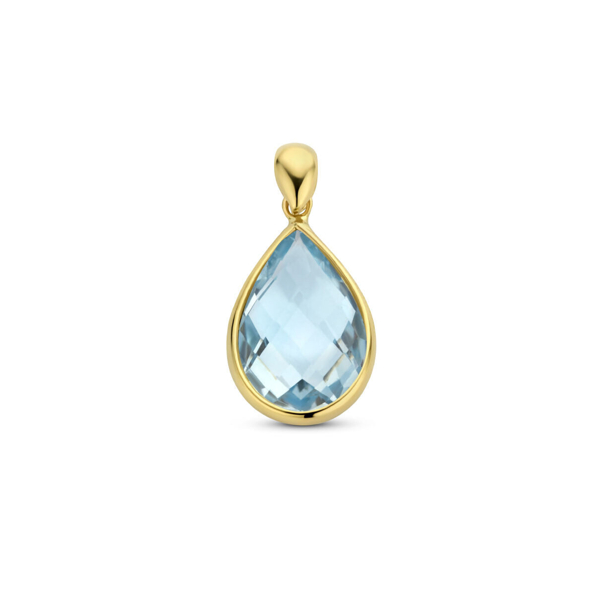 Colgante de topacio azul en forma de gota, montura de oro amarillo de 14 quilates.