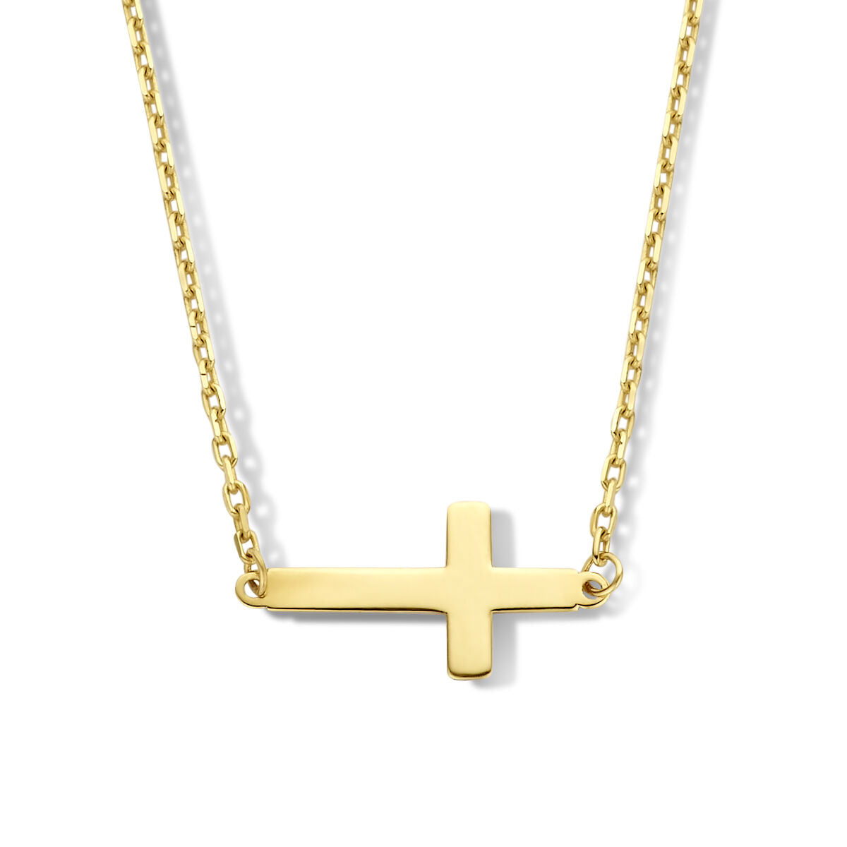 Collar dorado de mujer con cruz en oro de 14 quilates.