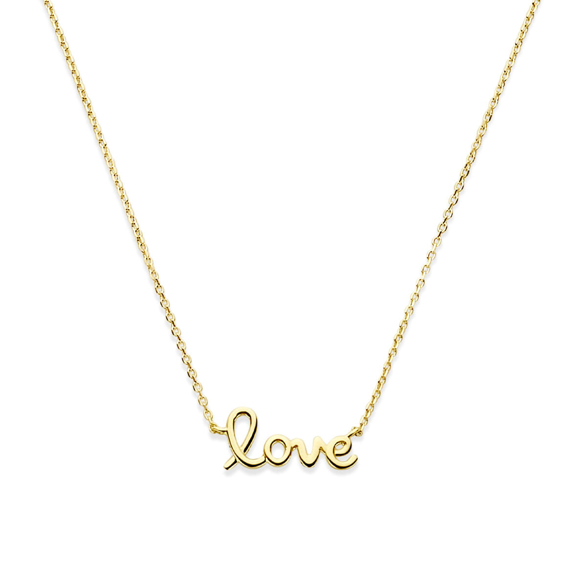 Collar de 14K en oro amarillo con colgante en forma de la palabra "love".