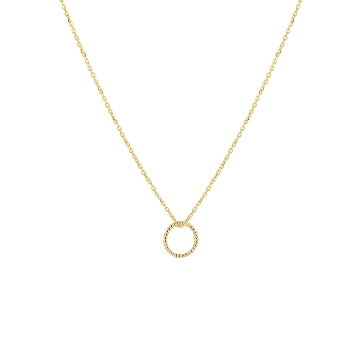 Collar de 14K en oro amarillo con un colgante en forma de círculo.