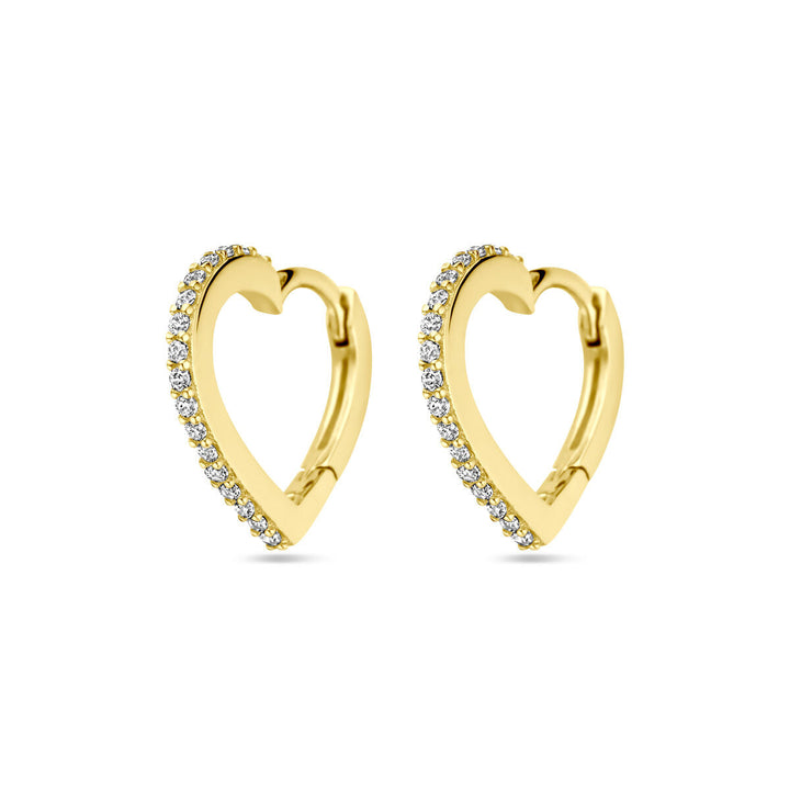 klapoorringen hartjes zirkonia 14K geelgoud