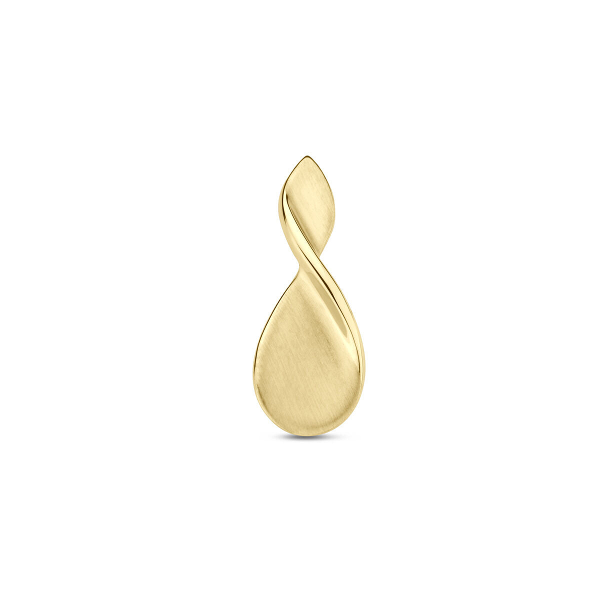 Colgante de oro amarillo de 14 quilates con acabado pulido y mate en forma de gota.