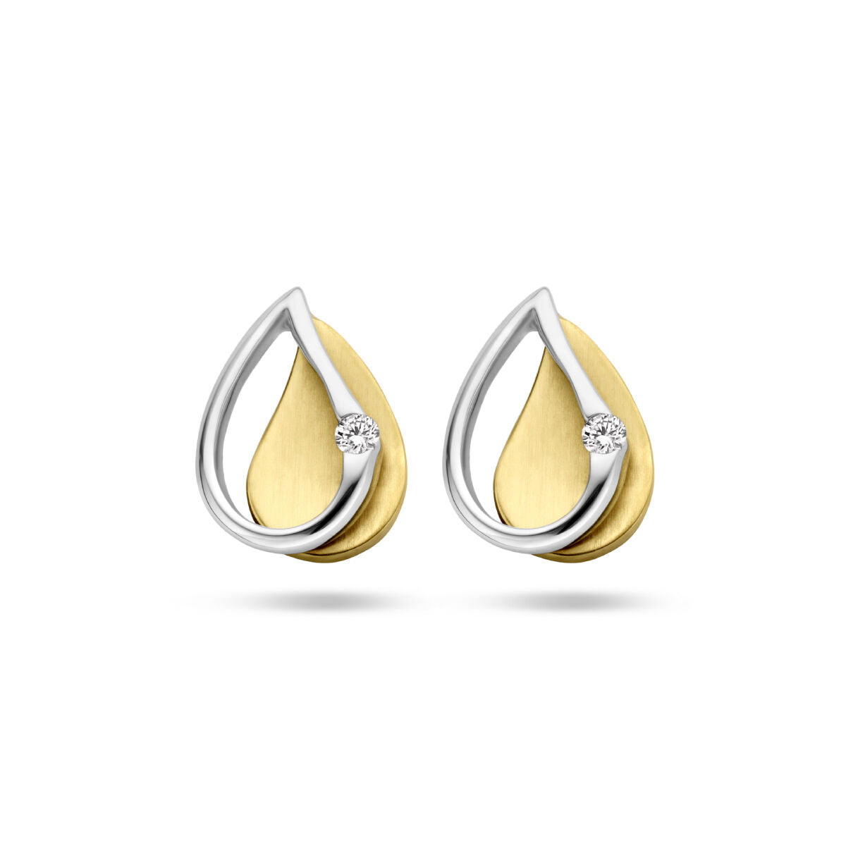 Pendientes de gota bicolor en oro amarillo y blanco con diamantes de 0.03 ct.