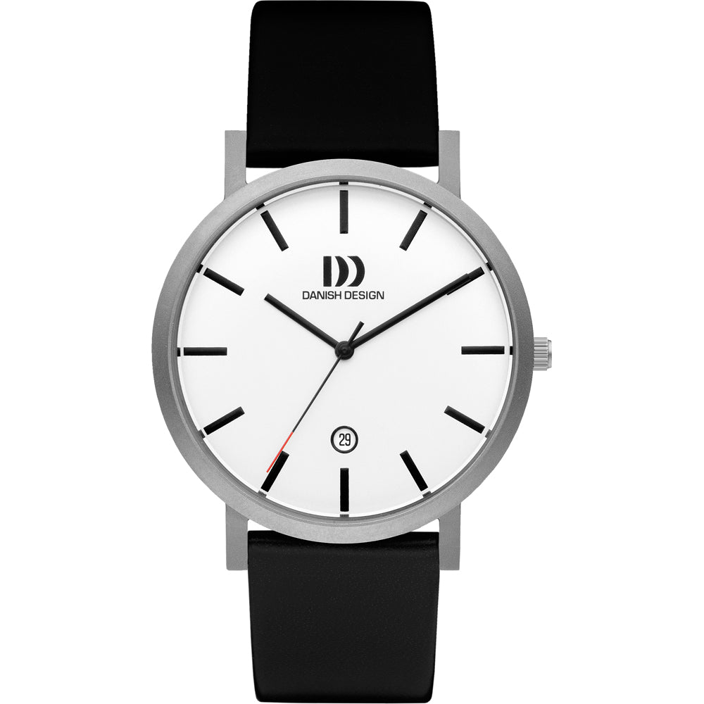 Reloj con esfera blanca, caja plateada y correa de silicona negra.