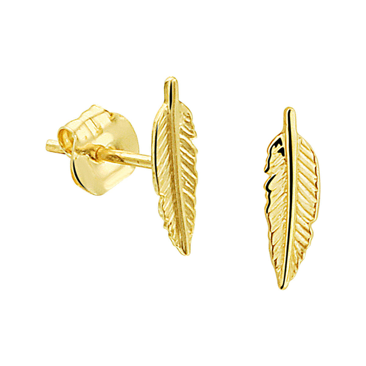 Pendientes de primera puesta en forma de pluma, elaborados en oro amarillo de 14 quilates.