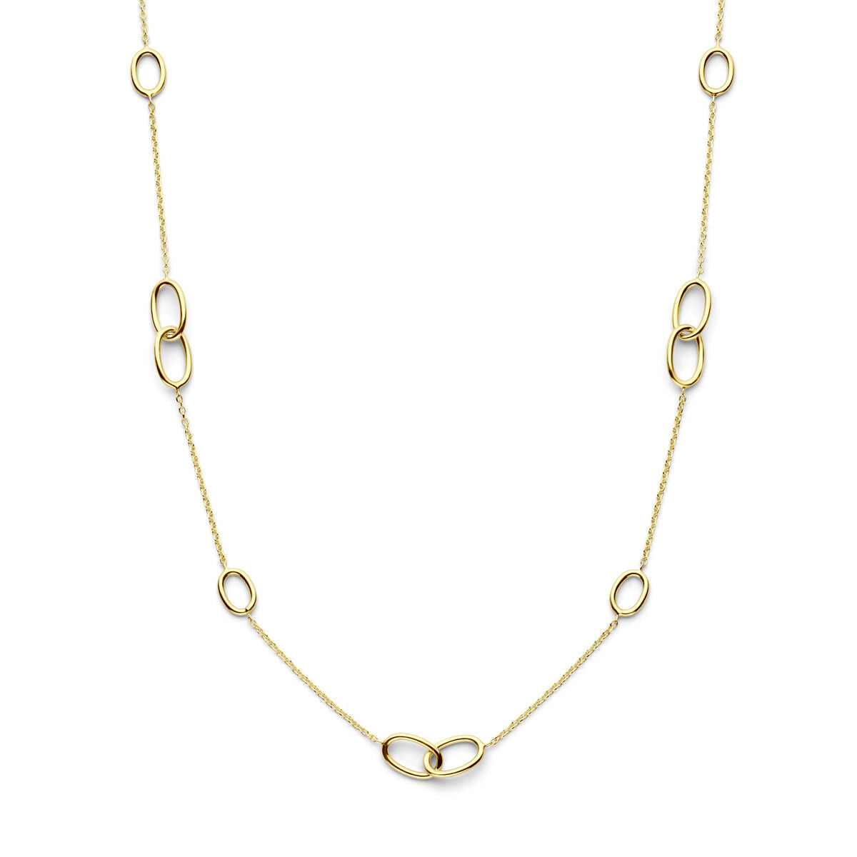Collar de eslabones ovalados en oro amarillo de 14K, con una longitud de 43 a 45 cm.