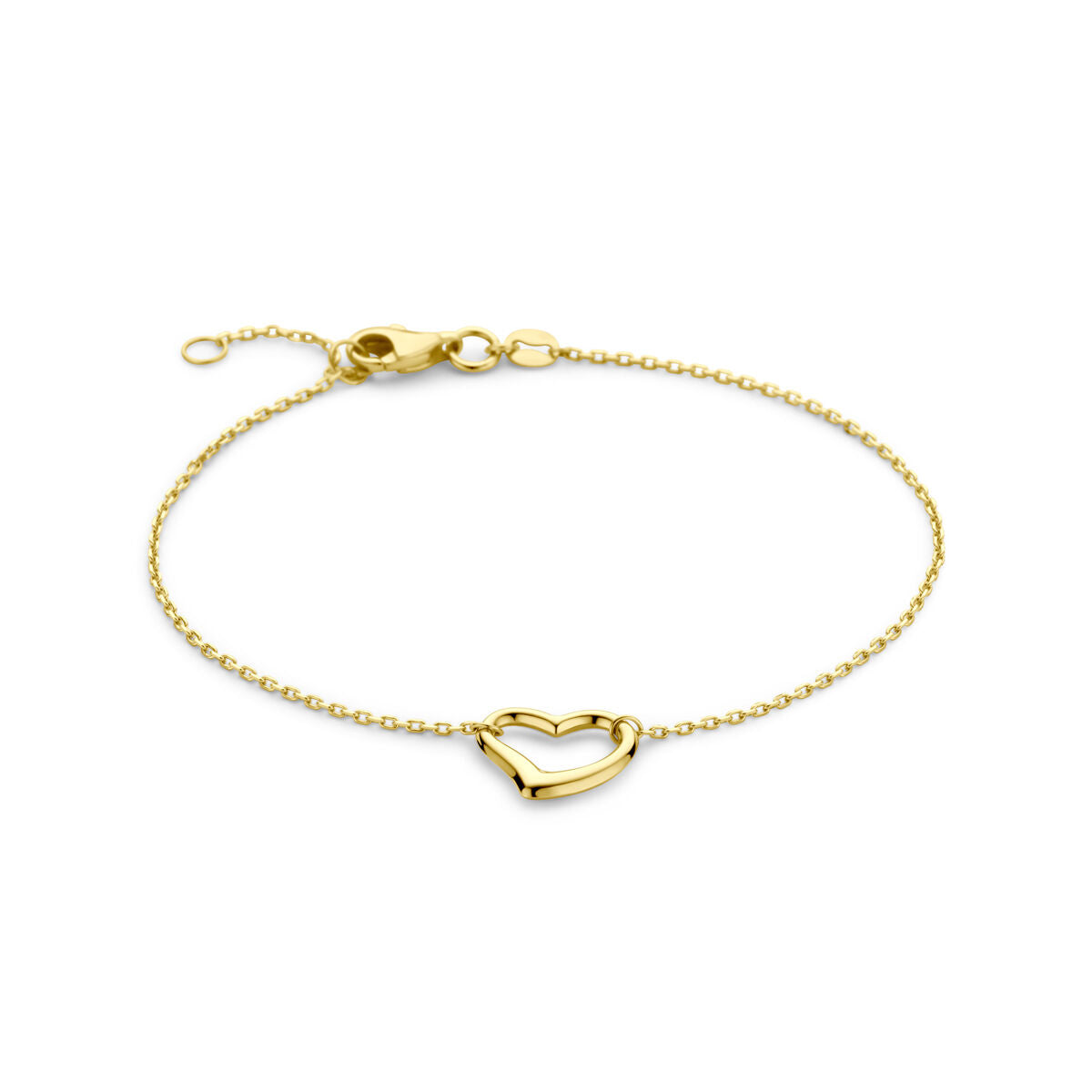 Pulsera dorada de 14K con un colgante en forma de corazón.