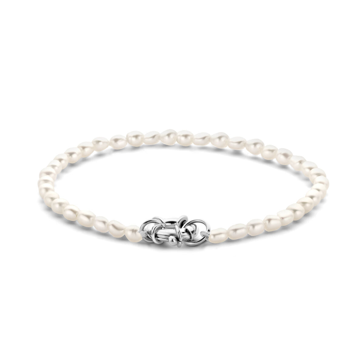 Pulsera de perlas con cierre de muelle grande, en plata rhodiumizada.