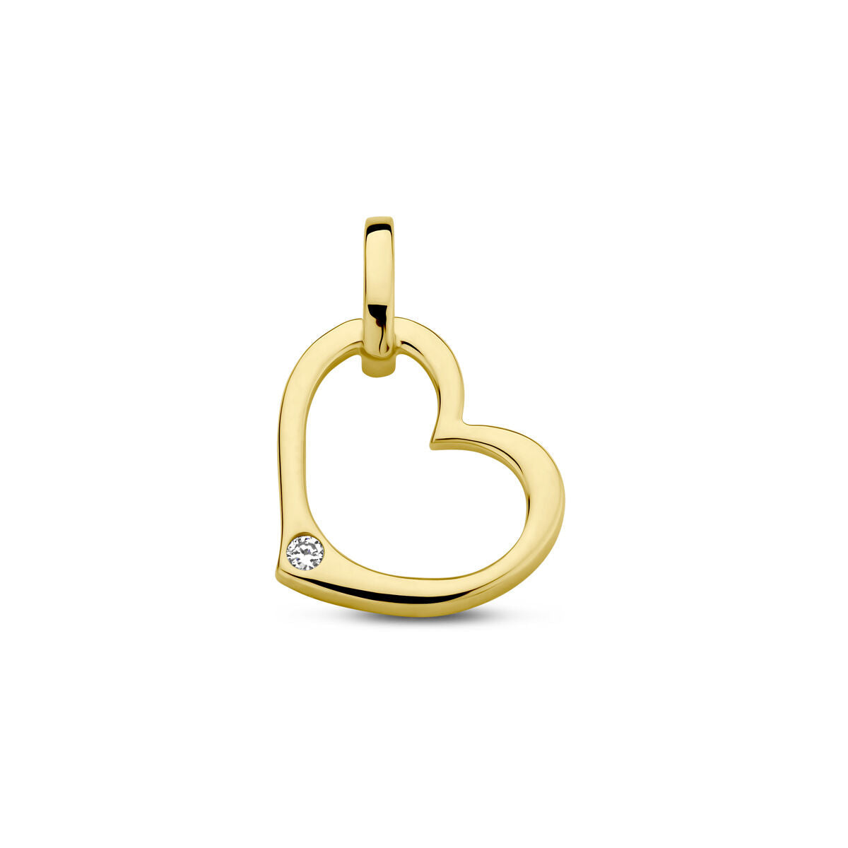 Colgante en forma de corazón de oro amarillo de 14K con un diamante de 0.01 ct.