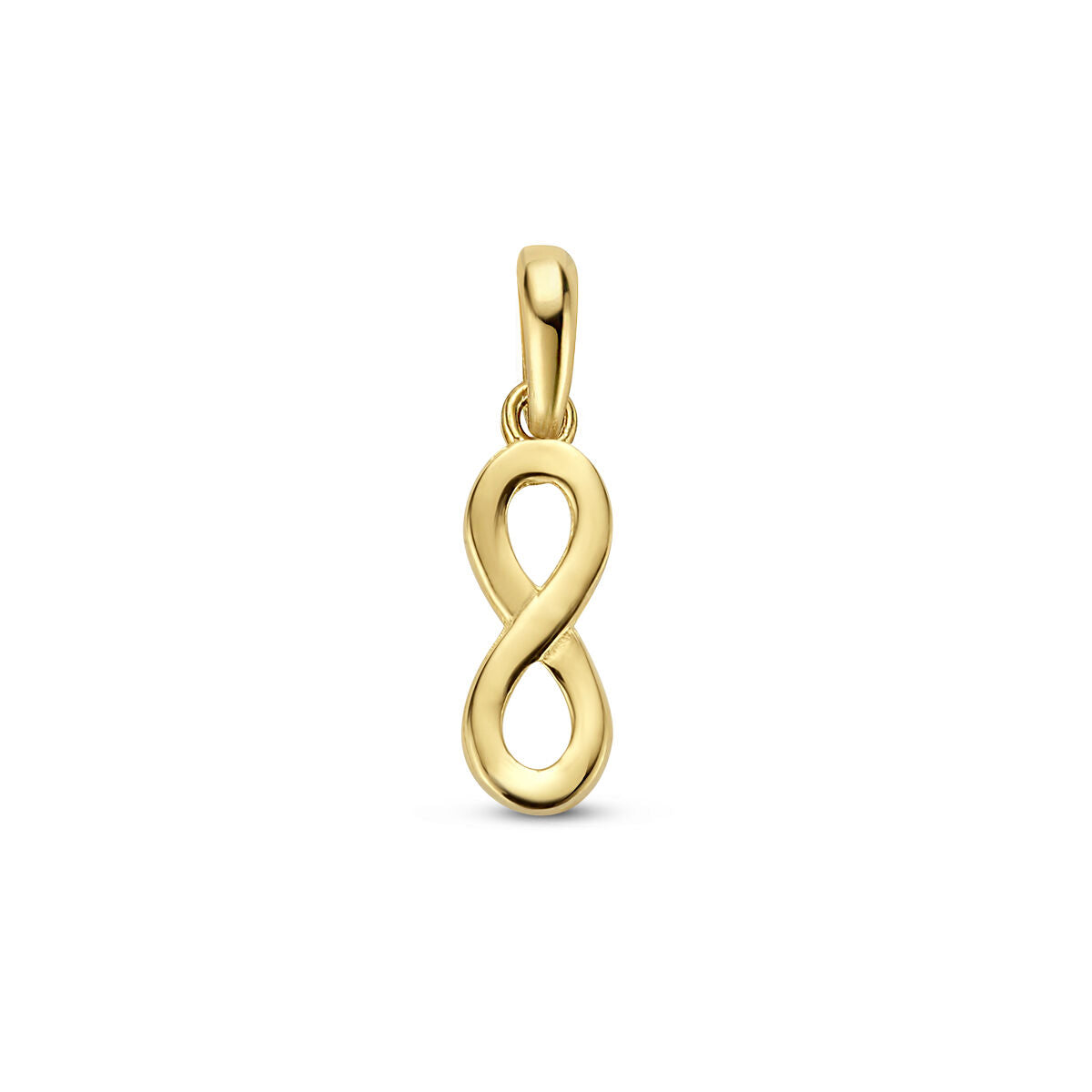 Colgante infinito de oro amarillo de 14 quilates con un diseño fluido y brillante.