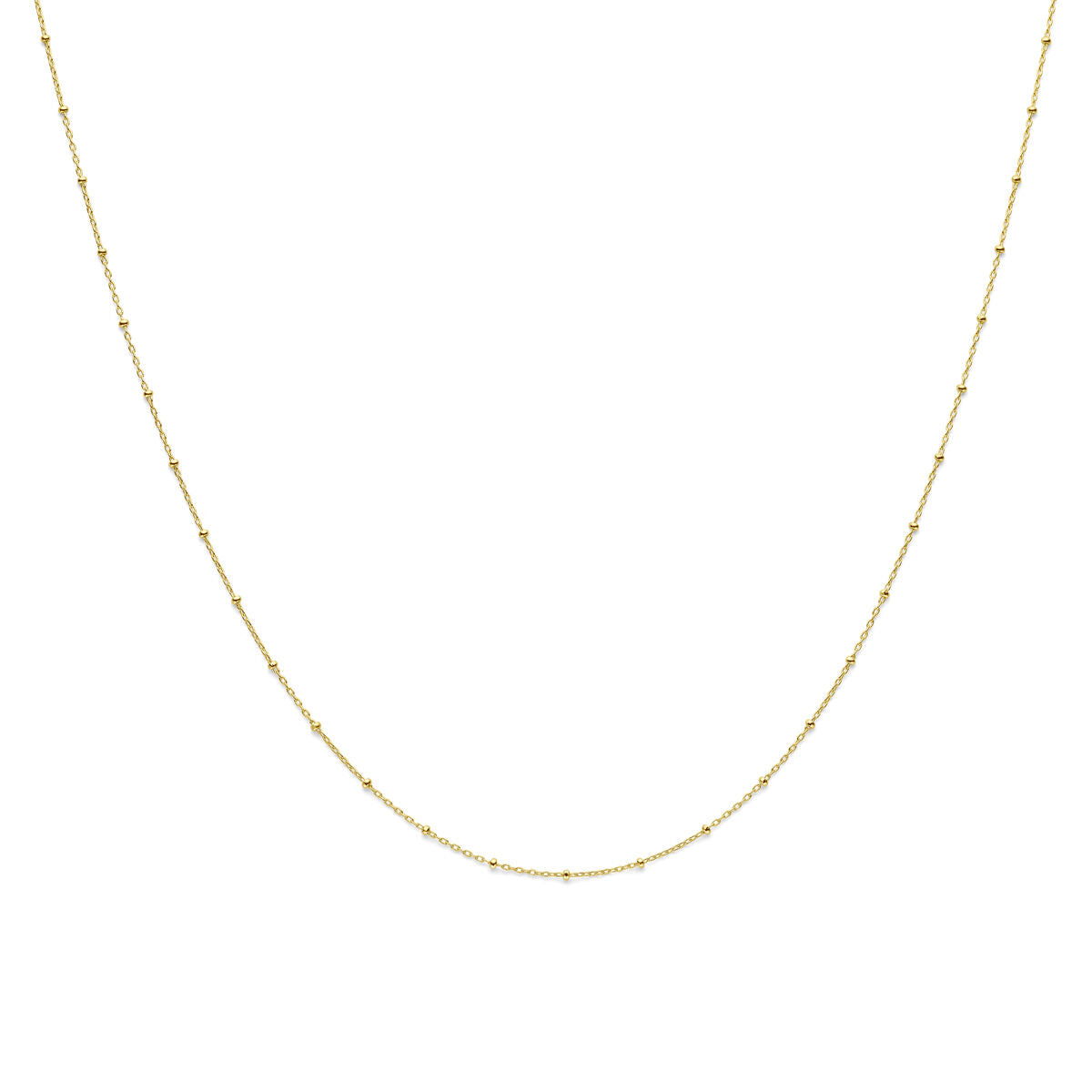 Collar de bolitas de 1,3 mm en oro amarillo de 14K, con longitud de 41 + 3 cm.